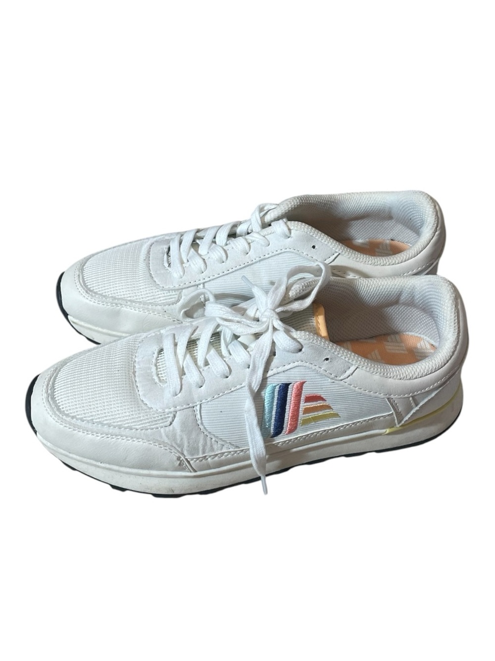 C5- Aldi women’s 10 White Fashion Sneakers with Rainbow Accent